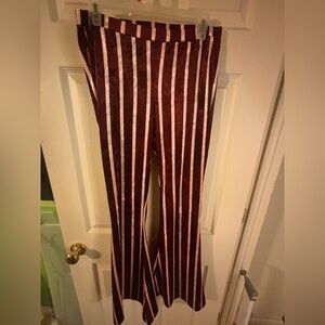 EARTHBOUND Burgundy and Cream Striped Velvet Pants
